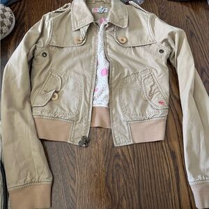 Light Tan or Khaki Abercrombie & Fitch Jacket with Polka Dot Lining size Med